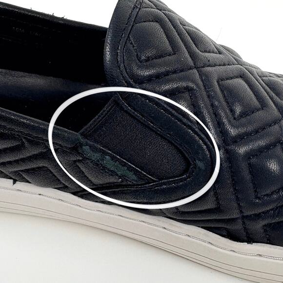 Tory Burch Jesse Quilted Leather Slip On Sneaker Black Size 10 Loafer Flats Logo - Picture 10 of 16